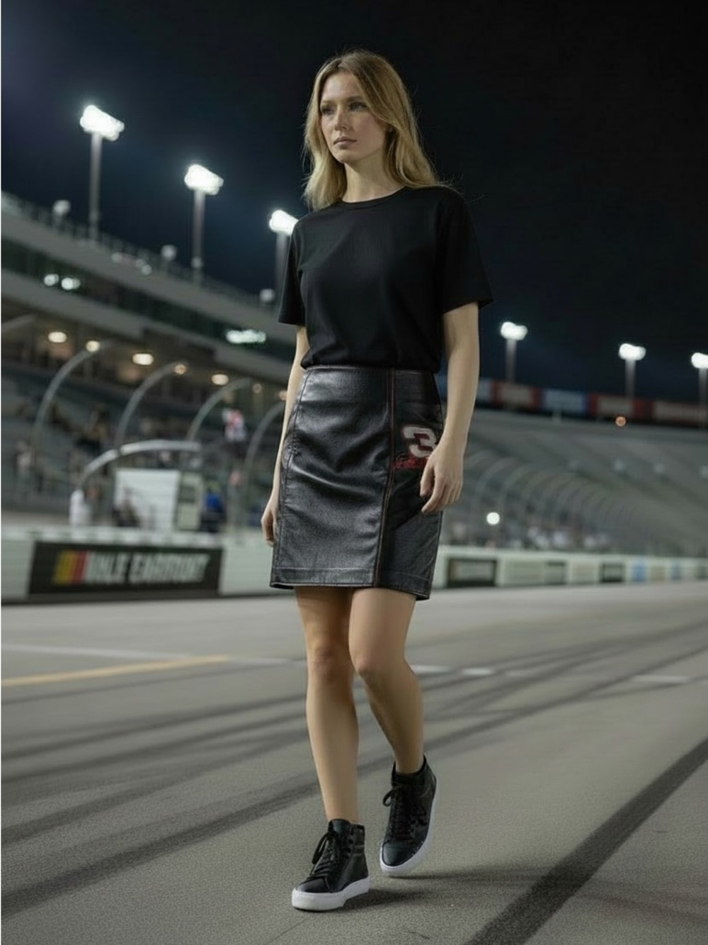 ✨🏁 Vintage #3 Dale Earnhardt 100% Genuine Leather Black Mini Skirt NASCAR - Picture 10 of 14